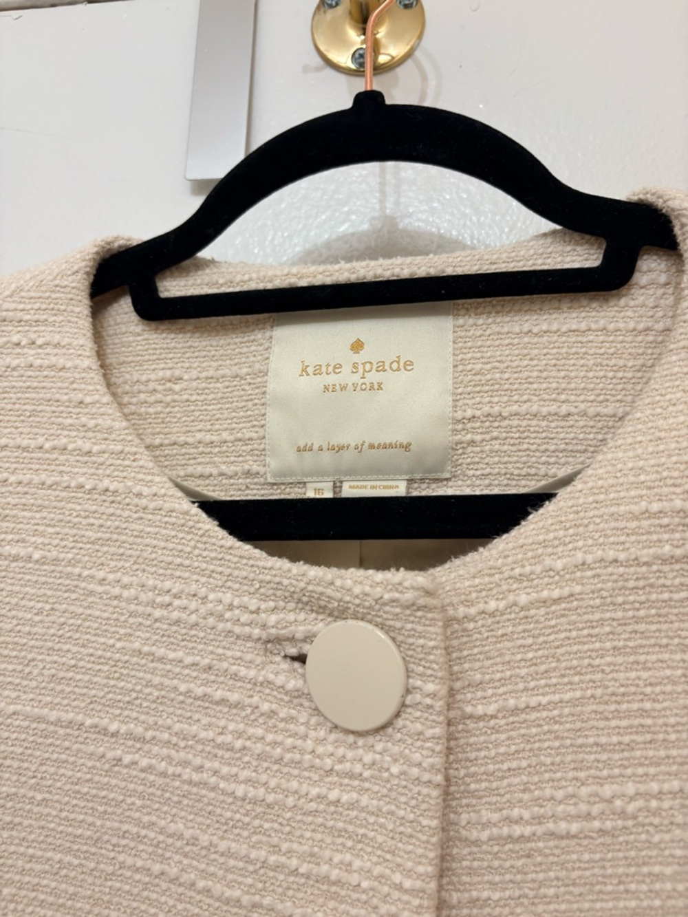 kate spade Cream Textured Round-Neck Jacket with Large Button - Picture 3 of 3